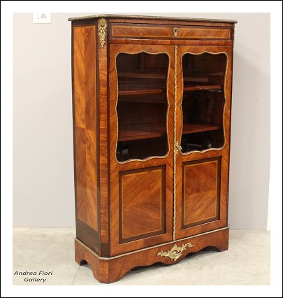 Antica vetrina cristalliera credenza Napoleone III intarsiata - epoca 800