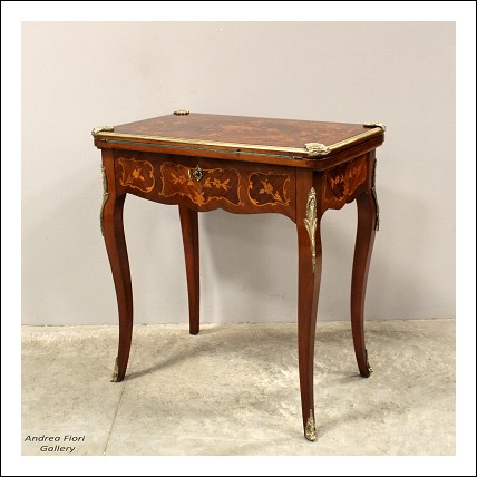 Antico tavolino da gioco scrittoio Napoleone III intarsiato - epoca 800