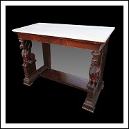 Consolle antica Impero Siciliana in piuma di mogano con piano in marmo bianco statuario.